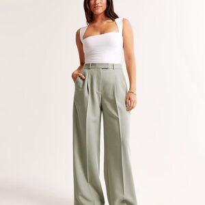Curve Love A&F Harper Tailored Ultra Wide Leg Elegant Sage Green Wide-Leg Pants
